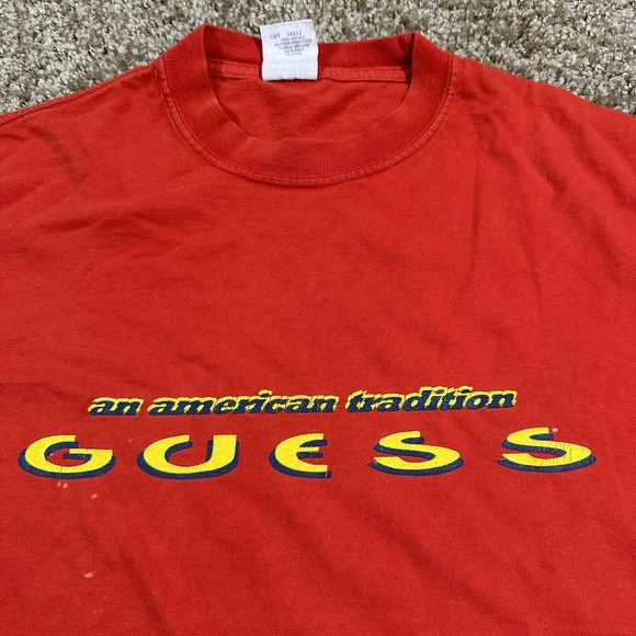 Vintage 90s T-shirt Guess USA size small orange spell out logo blank - Picture 3 of 9